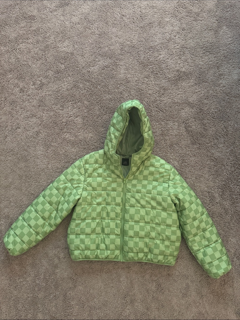 wild fable Light Green Checkered Puff Jacket with Hood